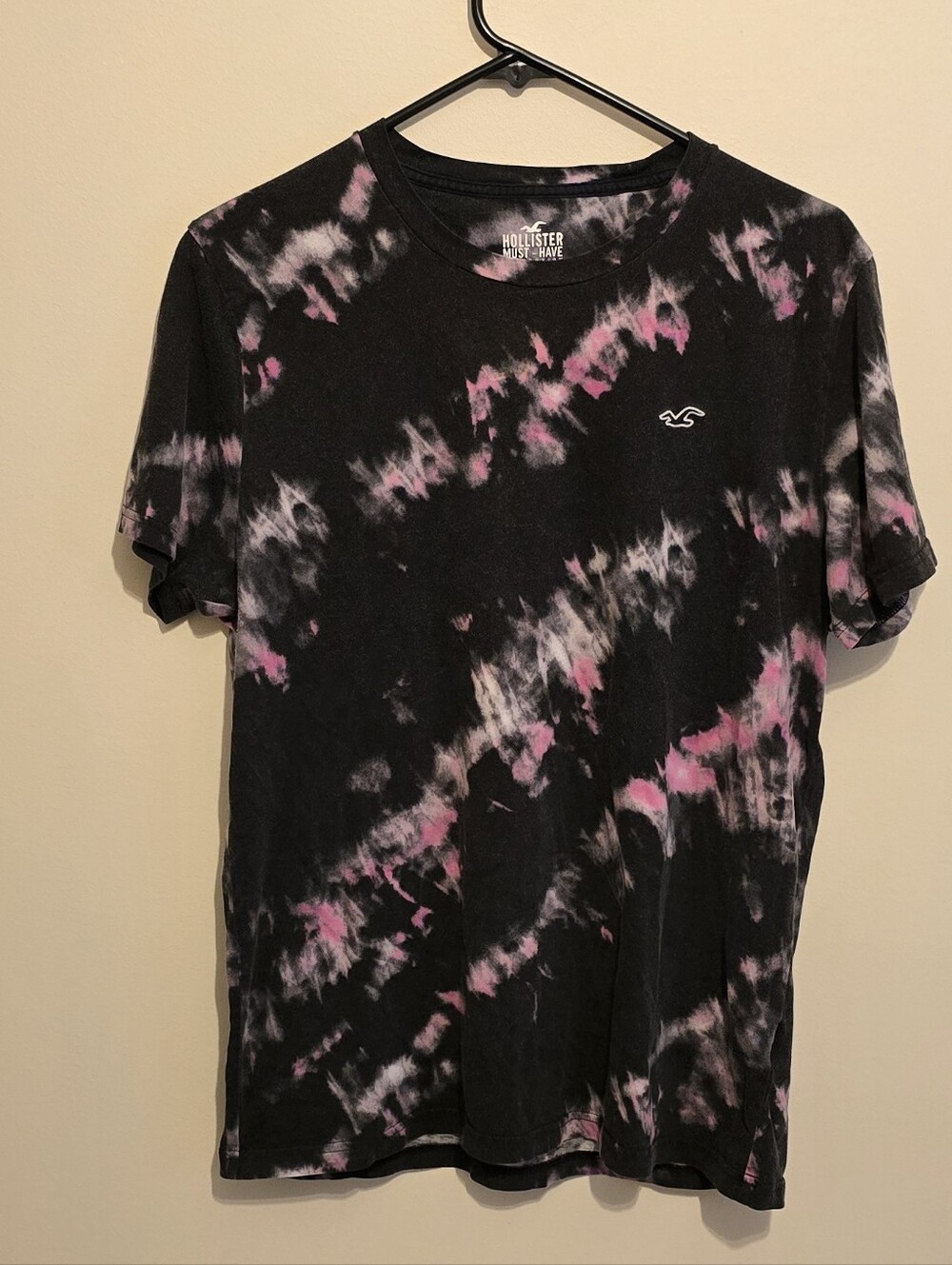 Hollister Black & Pink Tie-Dye Crew Tee